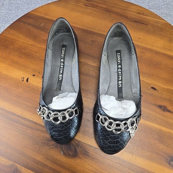 Libby Edelman Size 7.5W Royal Blue AMELIE Slip On Flat Shoes Silver Chain Accent - Picture 4 of 13